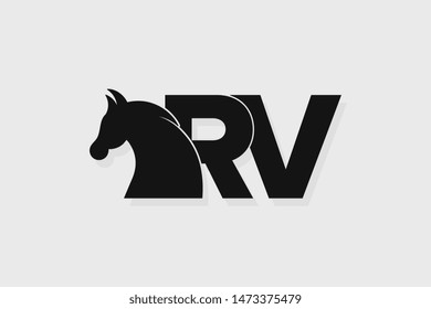 Initial logo RV letter with stallion head. The combination of letters R and V is black