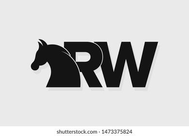 Initial logo RW letter with stallion head. The combination of letters R and W is black