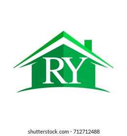 initial logo RY with house icon and green color, business logo and property developer.
