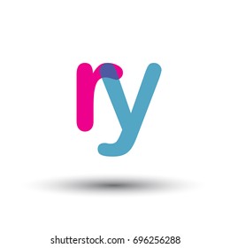 initial logo RY lowercase letter, blue and pink overlap transparent logo, modern and simple logo design.
