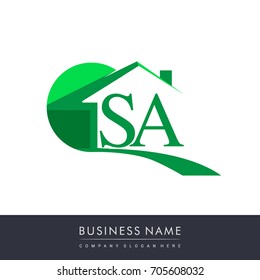 initial logo SA with house icon, business logo and property developer.