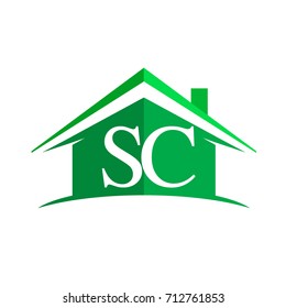 initial logo SC with house icon and green color, business logo and property developer.