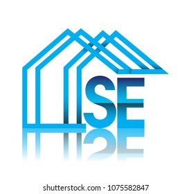 initial logo SE with house icon, business logo and property developer.