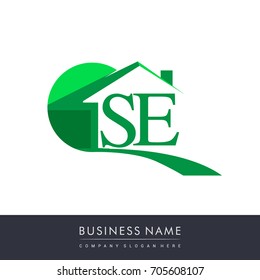 initial logo SE with house icon, business logo and property developer.