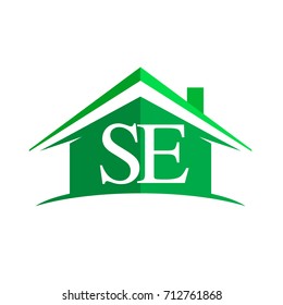 initial logo SE with house icon and green color, business logo and property developer.