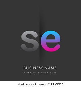 initial logo SE lowercase letter colored grey and blue, pink, creative logotype concept, modern and simple logo design, logo design concept for business and corporate identity.