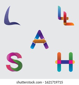 Initial logo set, alphabet logo, vector illustration, letter L, A, S, H