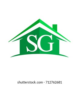 initial logo SG with house icon and green color, business logo and property developer.