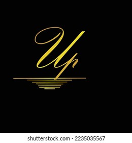 Marca inicial del logotipo UP elegante elemento dorado