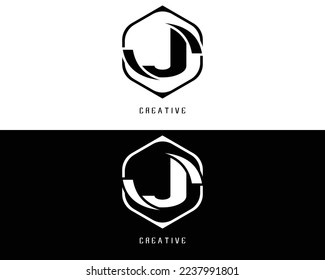 initial logo simple in hexagon, black and white color