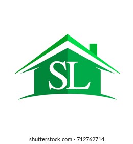 initial logo SL with house icon and green color, business logo and property developer.