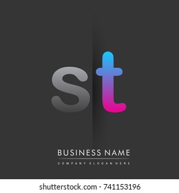 initial logo ST lowercase letter colored grey and blue, pink, creative logotype concept, modern and simple logo design, logo design concept for business and corporate identity.