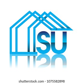 initial logo SU with house icon, business logo and property developer.