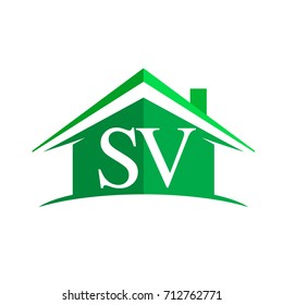 initial logo SV with house icon and green color, business logo and property developer