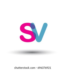 initial logo SV lowercase letter, blue and pink overlap transparent logo, modern and simple logo design.