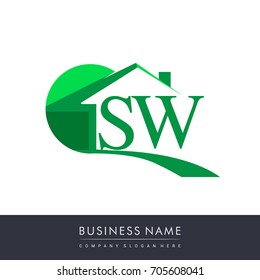 initial logo SW with house icon, business logo and property developer.