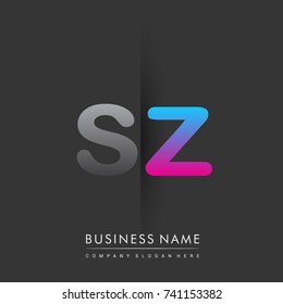 initial logo SZ lowercase letter colored grey and blue, pink, creative logotype concept, modern and simple logo design, logo design concept for business and corporate identity.