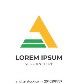 initial A logo template with flat yellow and green color style