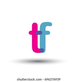 initial logo TF lowercase letter, blue and pink overlap transparent logo, modern and simple logo design.