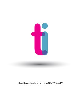 initial logo TI lowercase letter, blue and pink overlap transparent logo, modern and simple logo design.