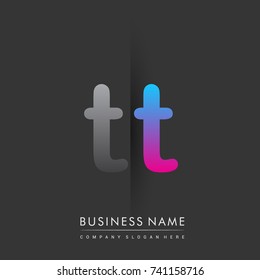 initial logo TT lowercase letter colored grey and blue, pink, creative logotype concept, modern and simple logo design, logo design concept for business and corporate identity.