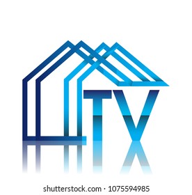 initial logo TV with house icon, business logo and property developer.