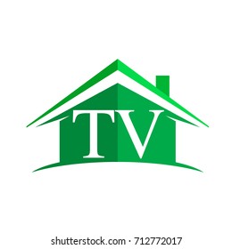 initial logo TV with house icon and green color, business logo and property developer.
