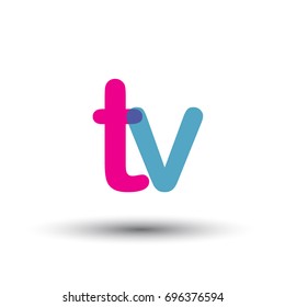 initial logo TV lowercase letter, blue and pink overlap transparent logo, modern and simple logo design.