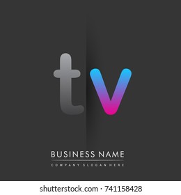 initial logo TV lowercase letter colored grey and blue, pink, creative logotype concept, modern and simple logo design, logo design concept for business and corporate identity.