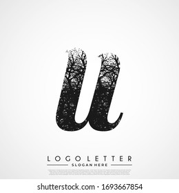 Initial Logo U Letter Tree Branches. Tree Initial Letter Logo Design.