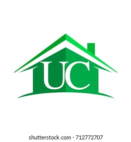 initial logo UC with house icon and green color, business logo and property developer.
