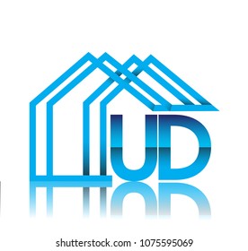initial logo UD with house icon, business logo and property developer.