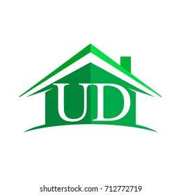 initial logo UD with house icon and green color, business logo and property developer.
