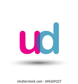 initial logo UD lowercase letter, blue and pink overlap transparent logo, modern and simple logo design.