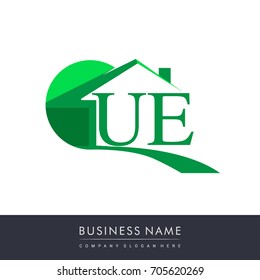 initial logo UE with house icon, business logo and property developer.