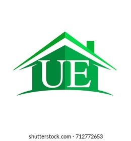 initial logo UE with house icon and green color, business logo and property developer.
