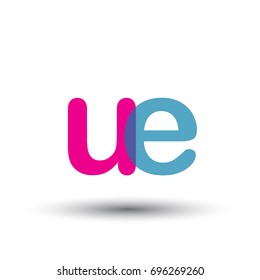 initial logo UE lowercase letter, blue and pink overlap transparent logo, modern and simple logo design.