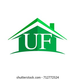 initial logo UF with house icon and green color, business logo and property developer.
