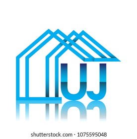 initial logo UJ with house icon, business logo and property developer.