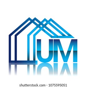 initial logo UM with house icon, business logo and property developer.