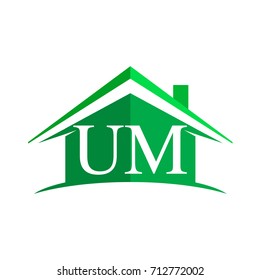 initial logo UM with house icon and green color, business logo and property developer.
