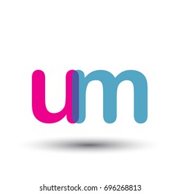 initial logo UM lowercase letter, blue and pink overlap transparent logo, modern and simple logo design.