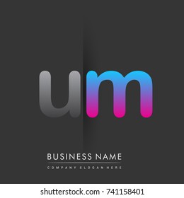 initial logo UM lowercase letter colored grey and blue, pink, creative logotype concept, modern and simple logo design, logo design concept for business and corporate identity.
