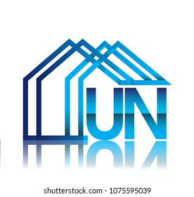 initial logo UN with house icon, business logo and property developer.