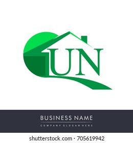 initial logo UN with house icon, business logo and property developer.