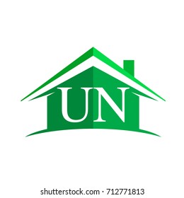 initial logo UN with house icon and green color, business logo and property developer.

