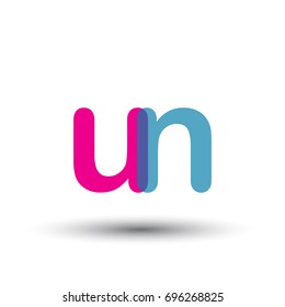initial logo UN lowercase letter, blue and pink overlap transparent logo, modern and simple logo design.