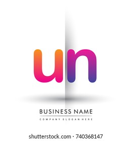 initial logo UN lowercase letter, orange and magenta creative logotype concept, modern and simple logo design.
