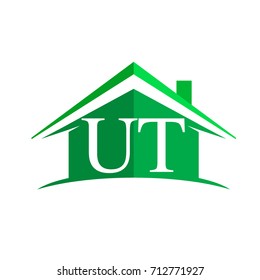 initial logo UT with house icon and green color, business logo and property developer.
