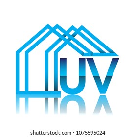 initial logo UV with house icon, business logo and property developer.
